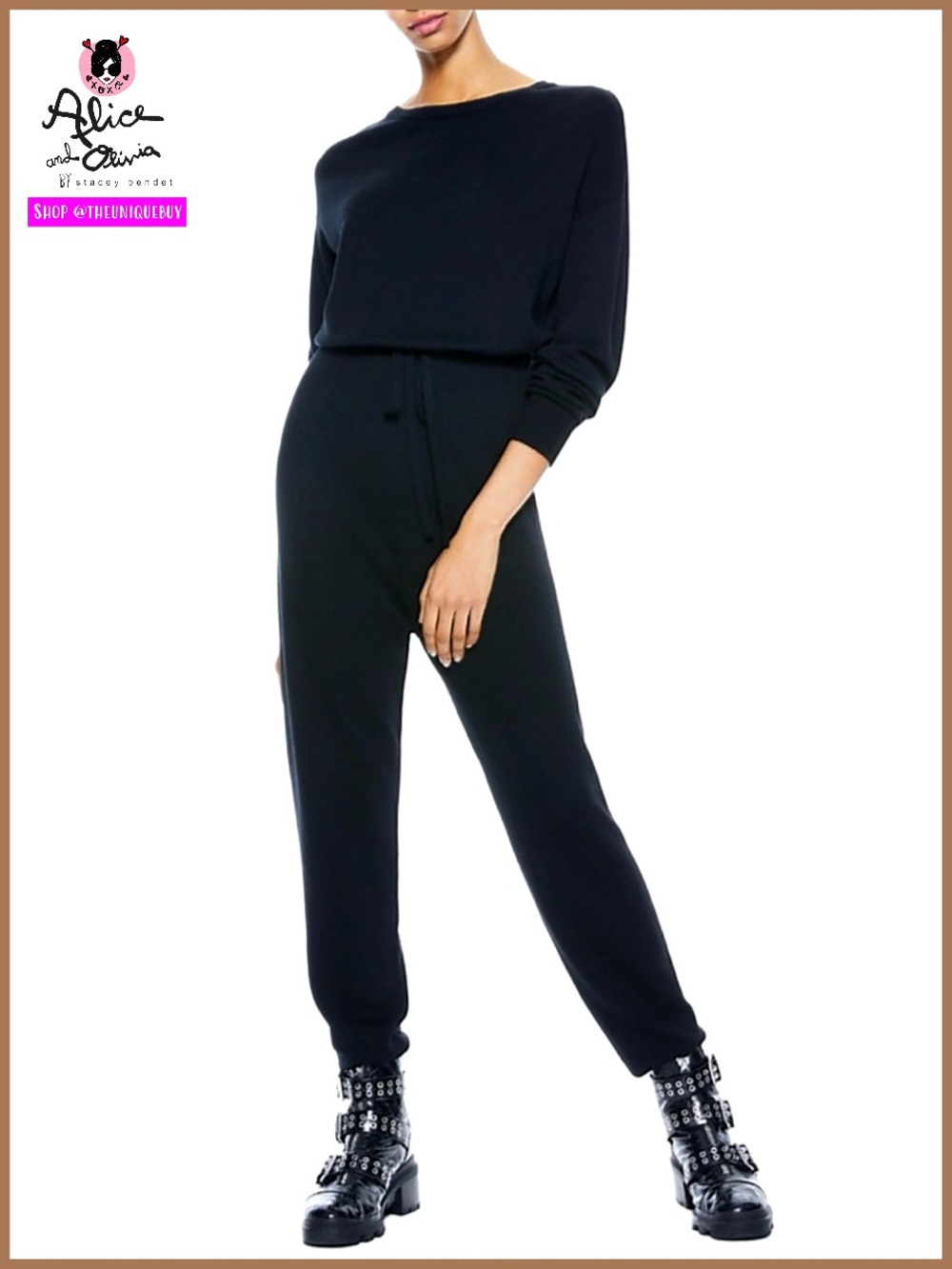 Alice + Olivia Nikita Wool Blend Black Sweater Jumpsuit